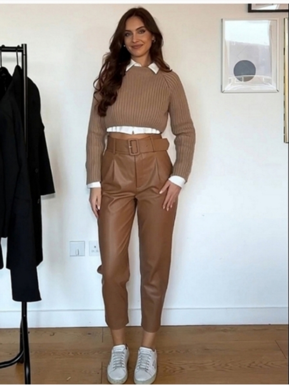 Zara Belted Faux Leather Pants Brown NWT